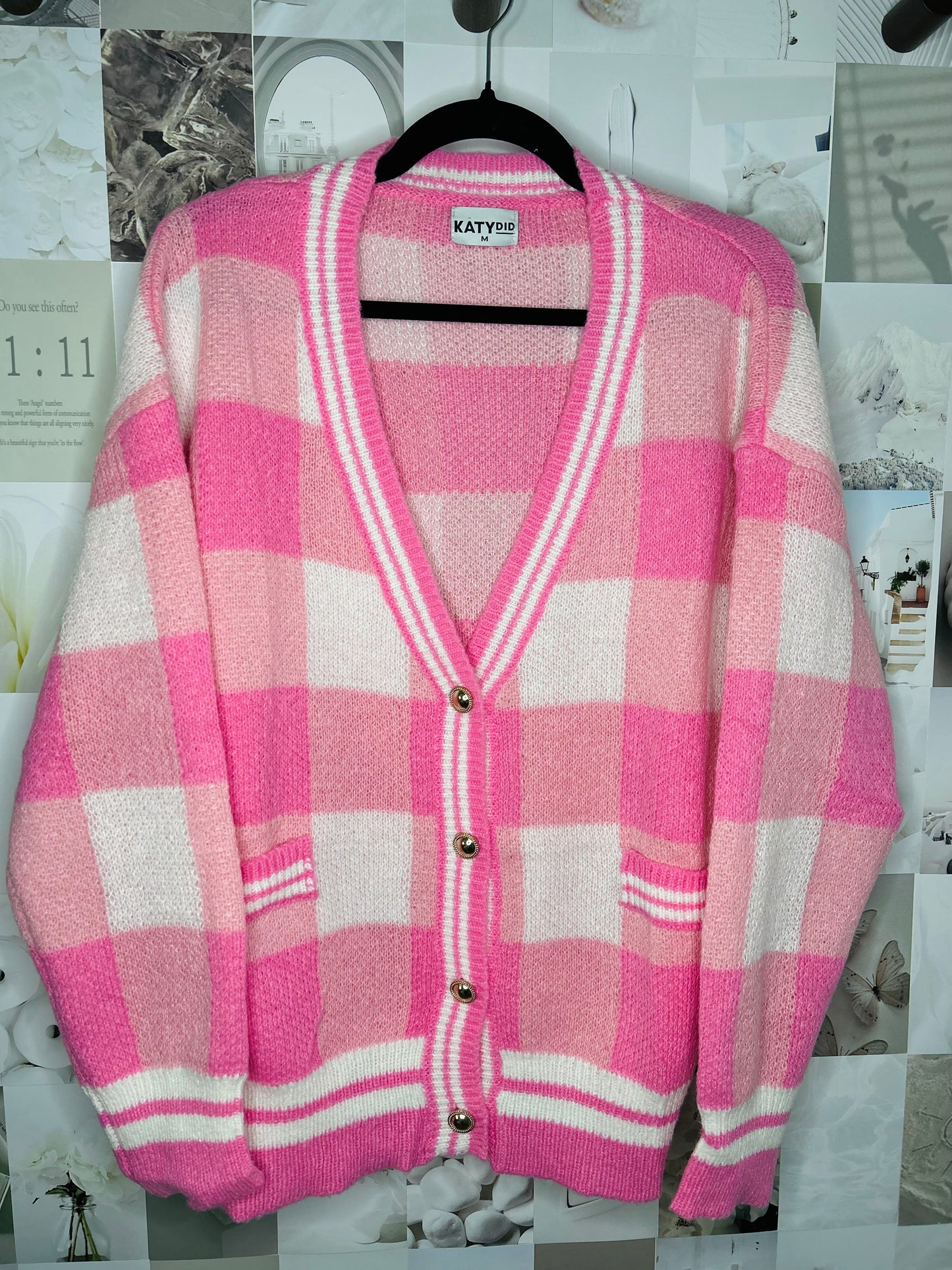 Pink Button Up Plaid Cardigan