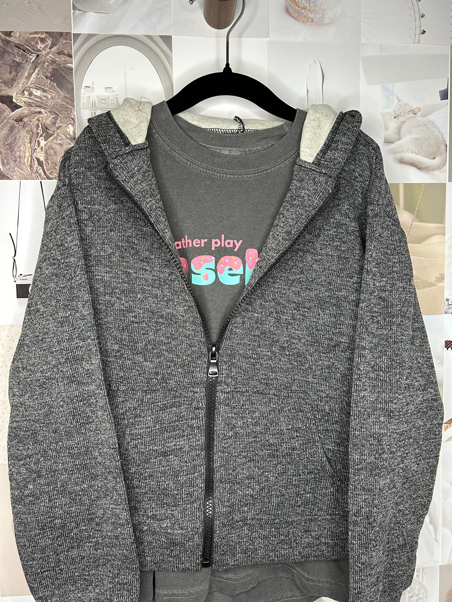 Kids Charcoal Fleece Hoodie Jacket w/ Full Zip (size 6-14)