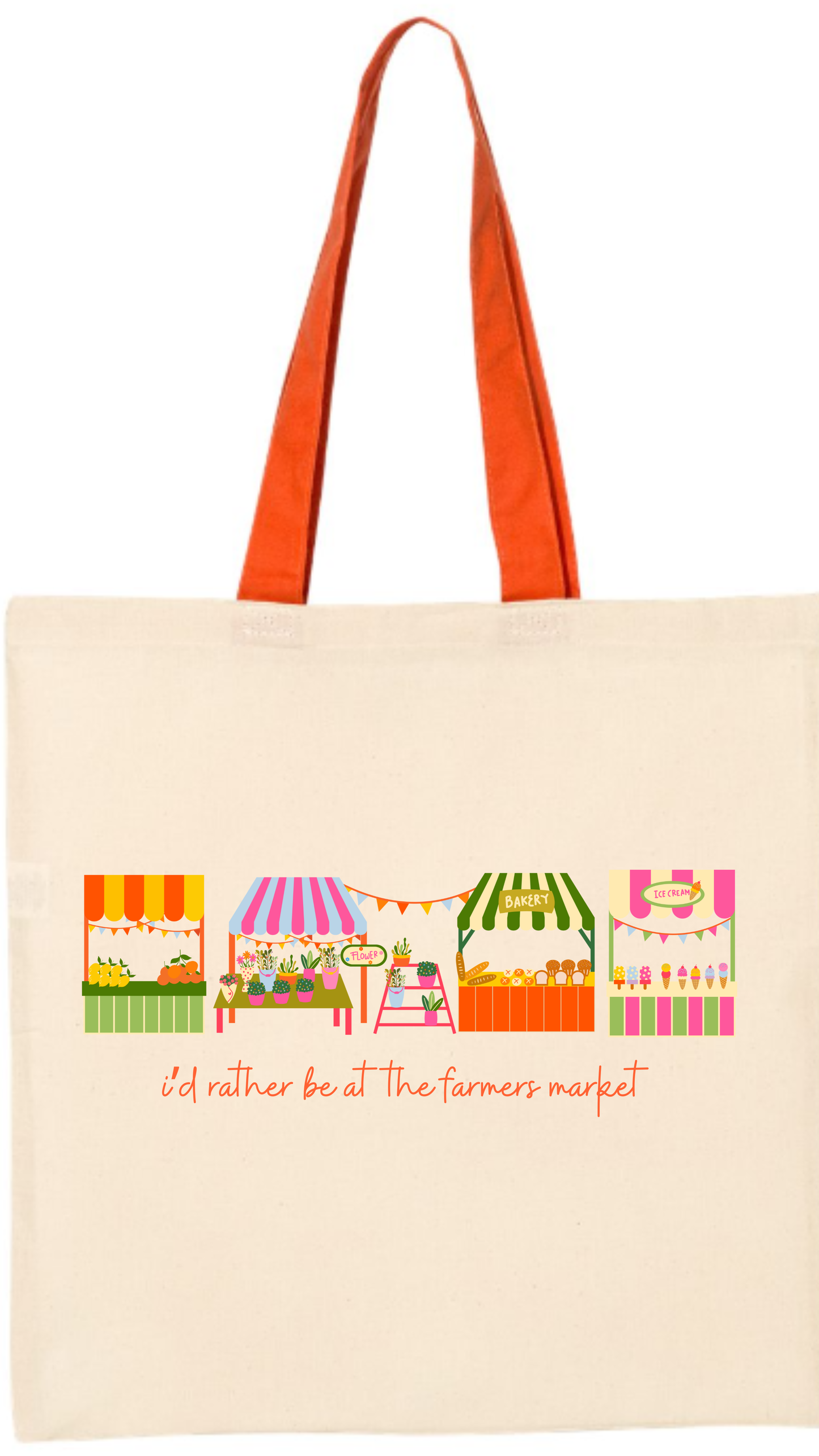 Farmer's Market Canvas tote- colorful stands