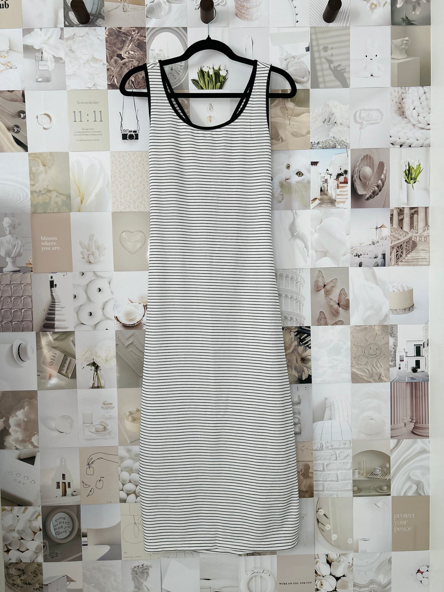 Stripe Criss Cross Side Slits Slim Fit Sleeveless Midi Dress