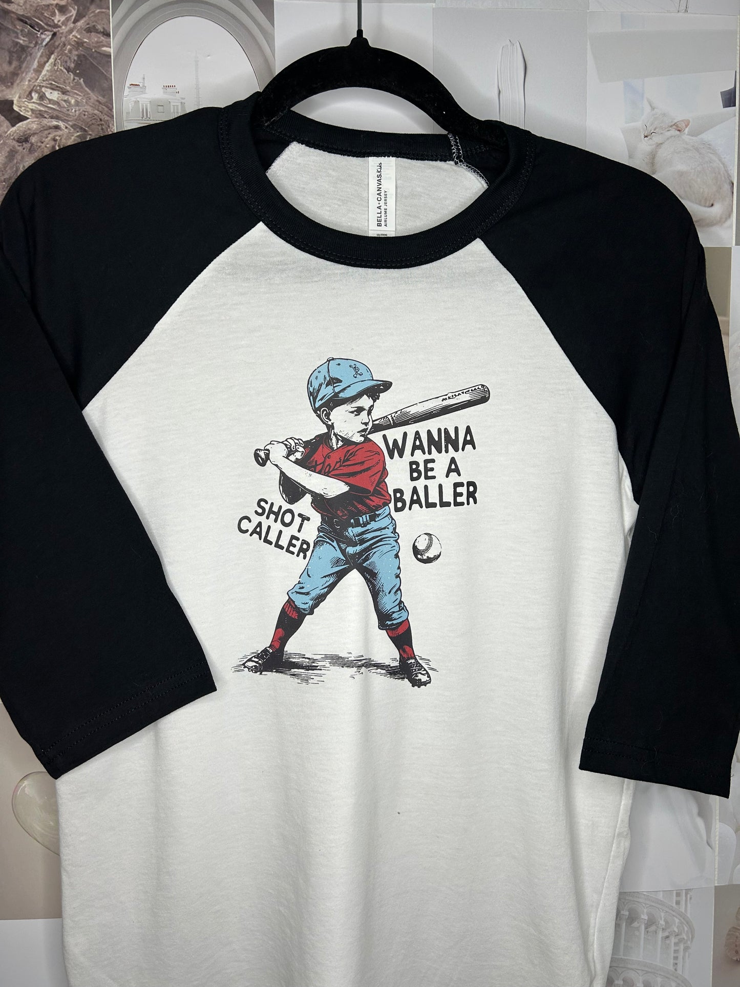 Kids Black And White Graphic Baseball Tee