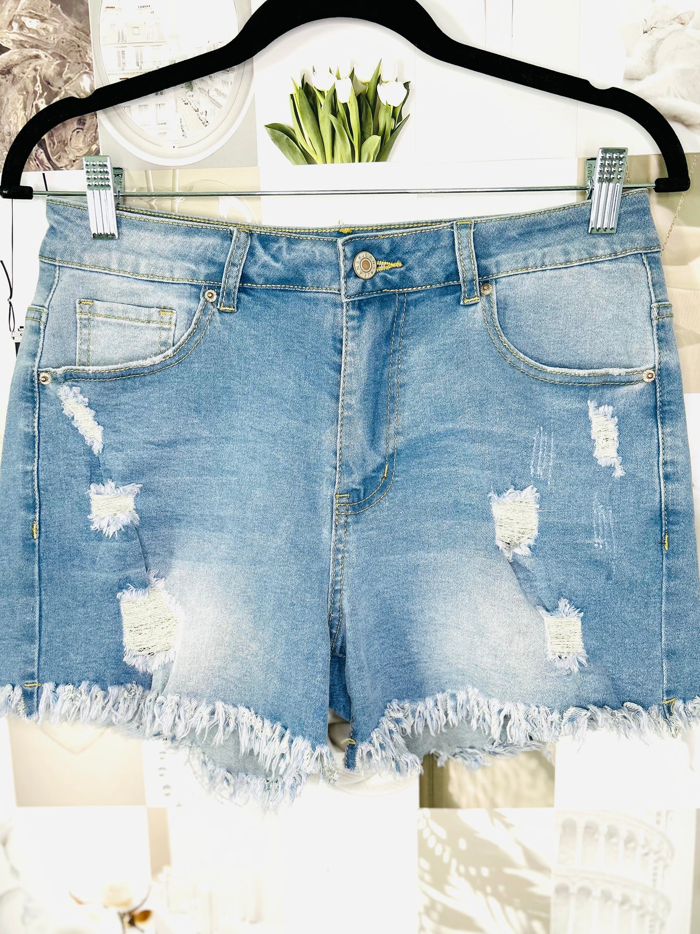 Women's High-rise Ripped Stretch Summer Denim Shorts
