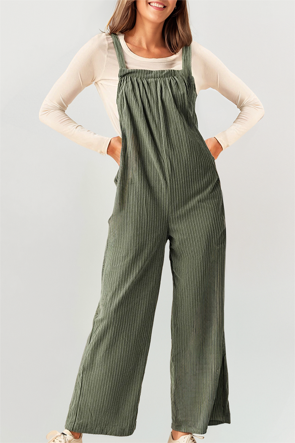 Corduroy Pocketed Wide Leg Loose Fit Overall