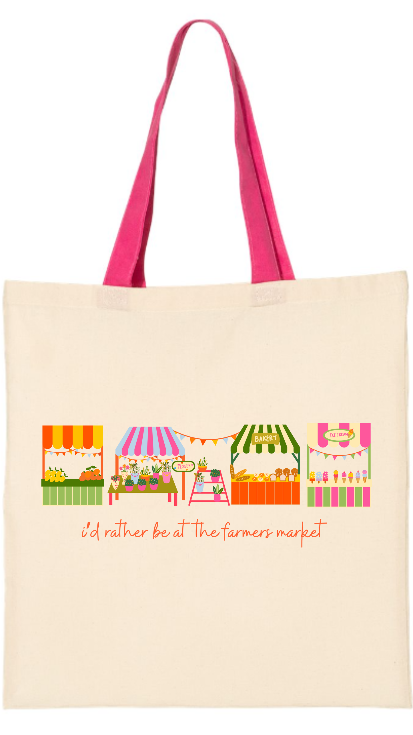 Farmer's Market Canvas tote- colorful stands