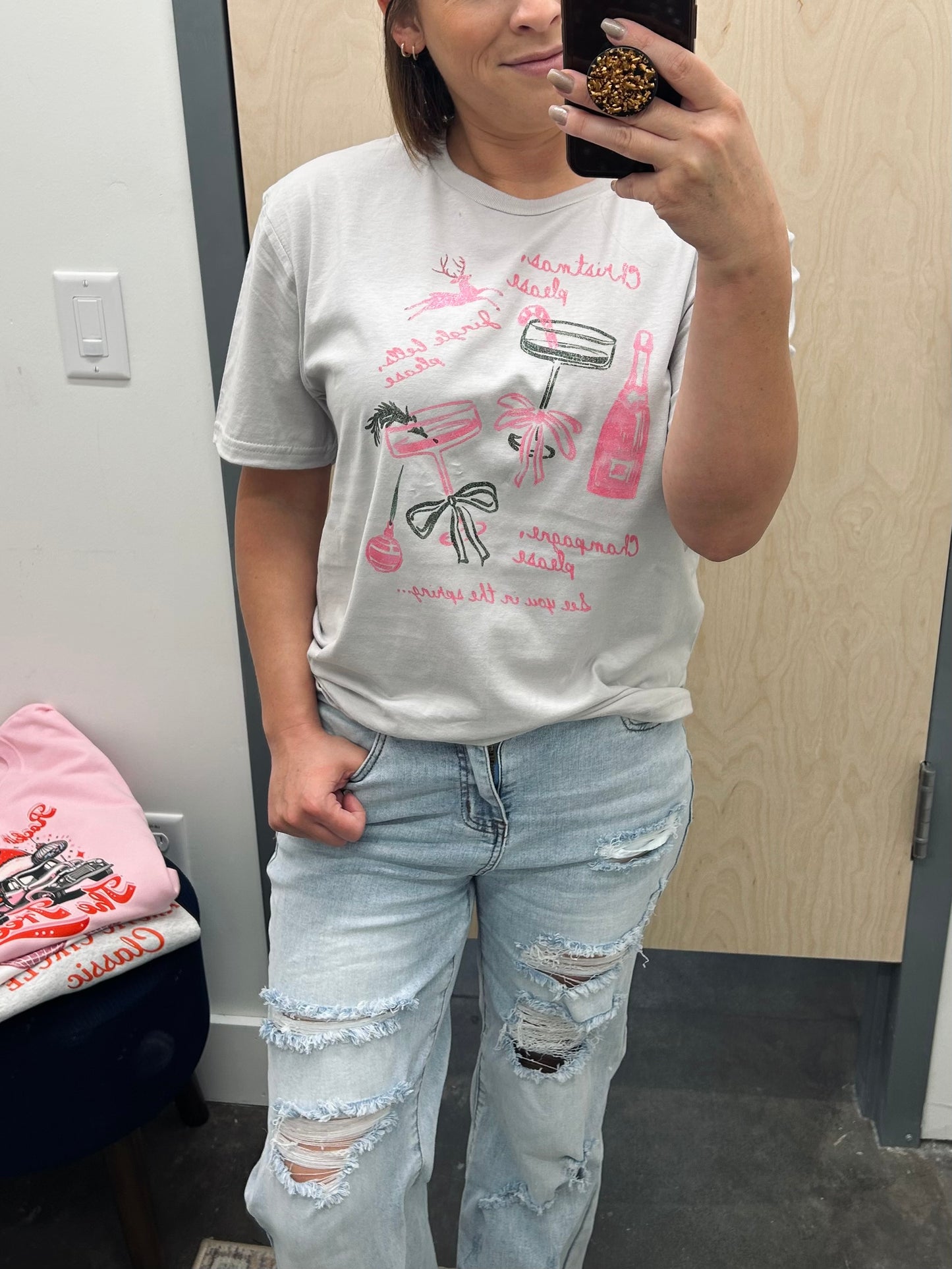 Holiday Champagne tee- GLITTER