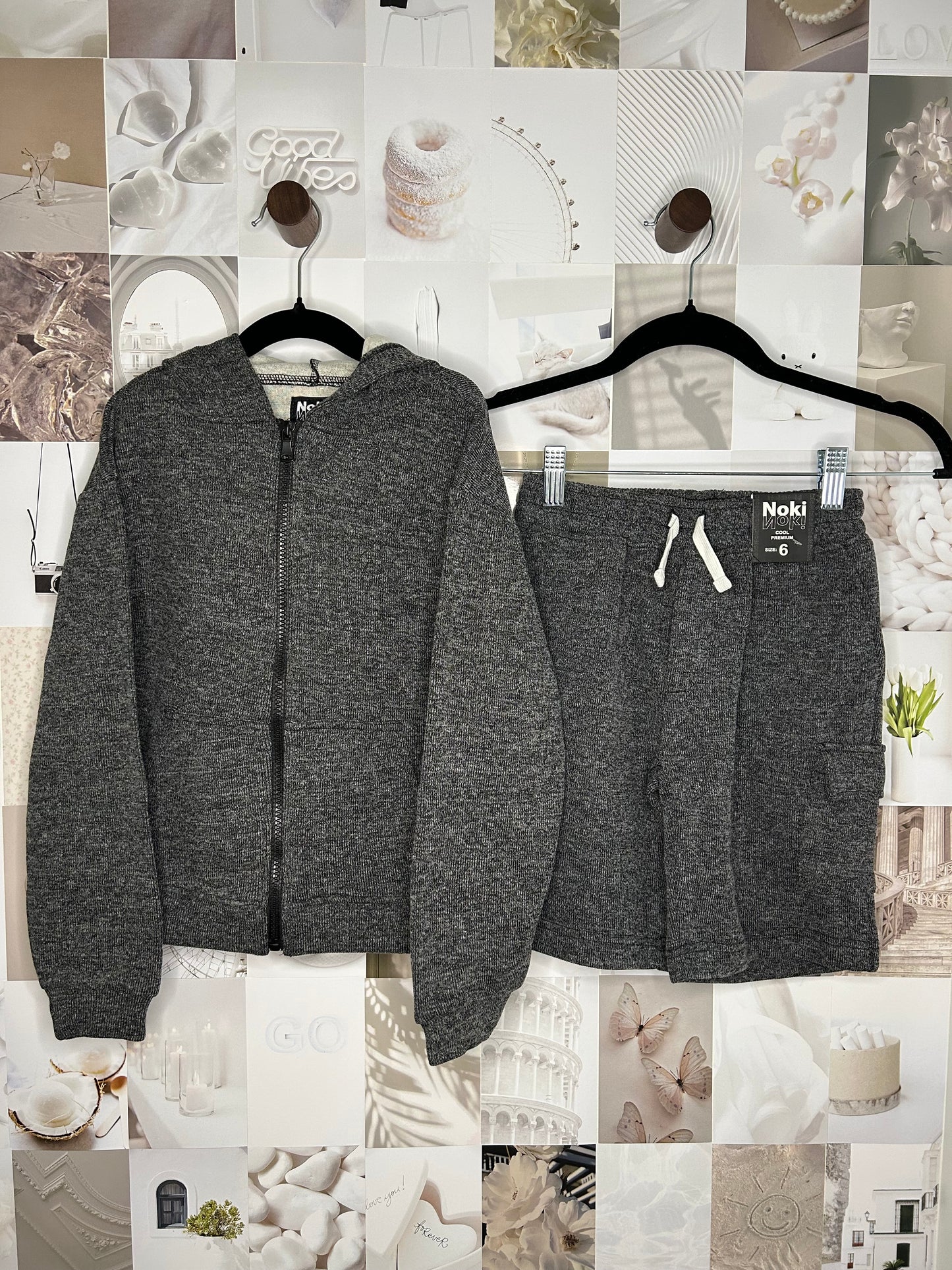 Kids Charcoal Fleece Hoodie Jacket w/ Full Zip (size 6-14)