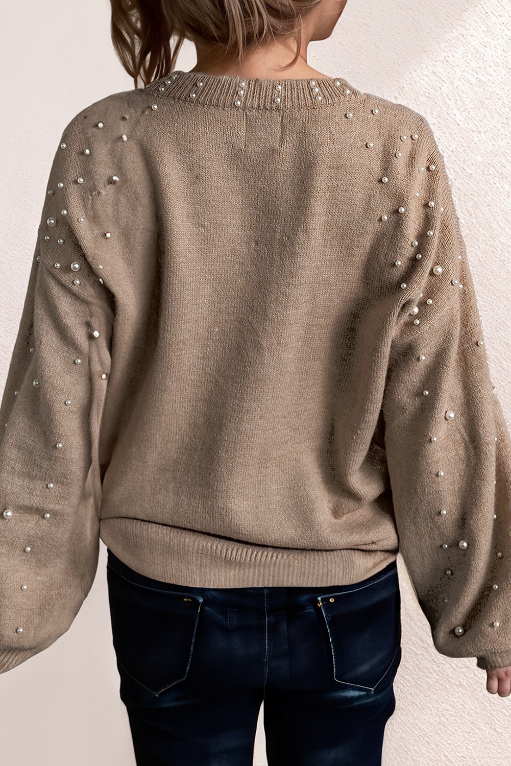 66DISCO - Pearled Crew Neck Pullover Sweater