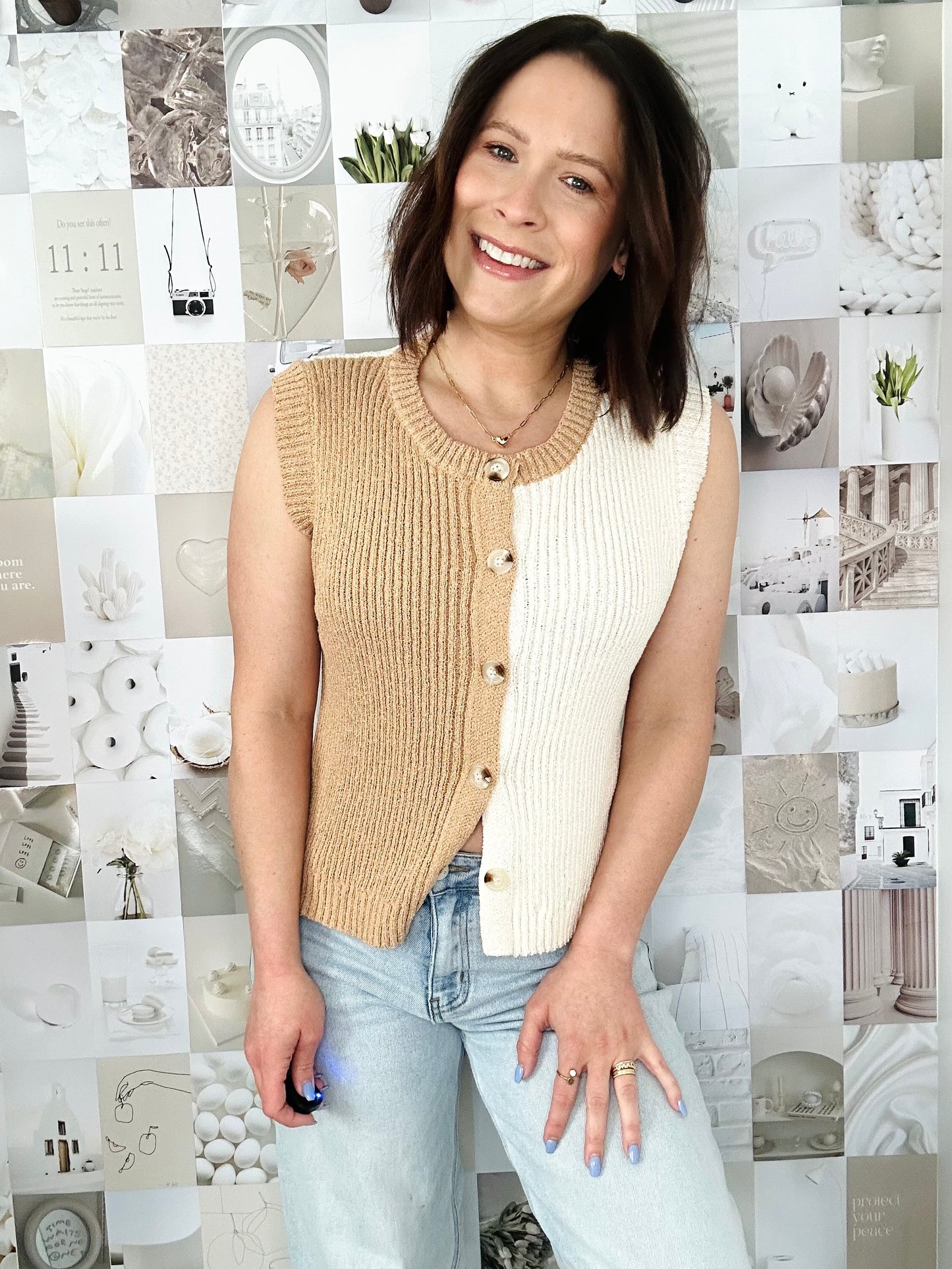 Women’s Colorblock Button Front Knit Top Casual Summer Tee
