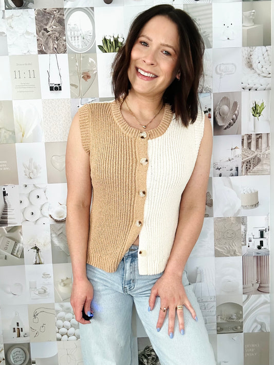 Women’s Colorblock Button Front Knit Top Casual Summer Tee