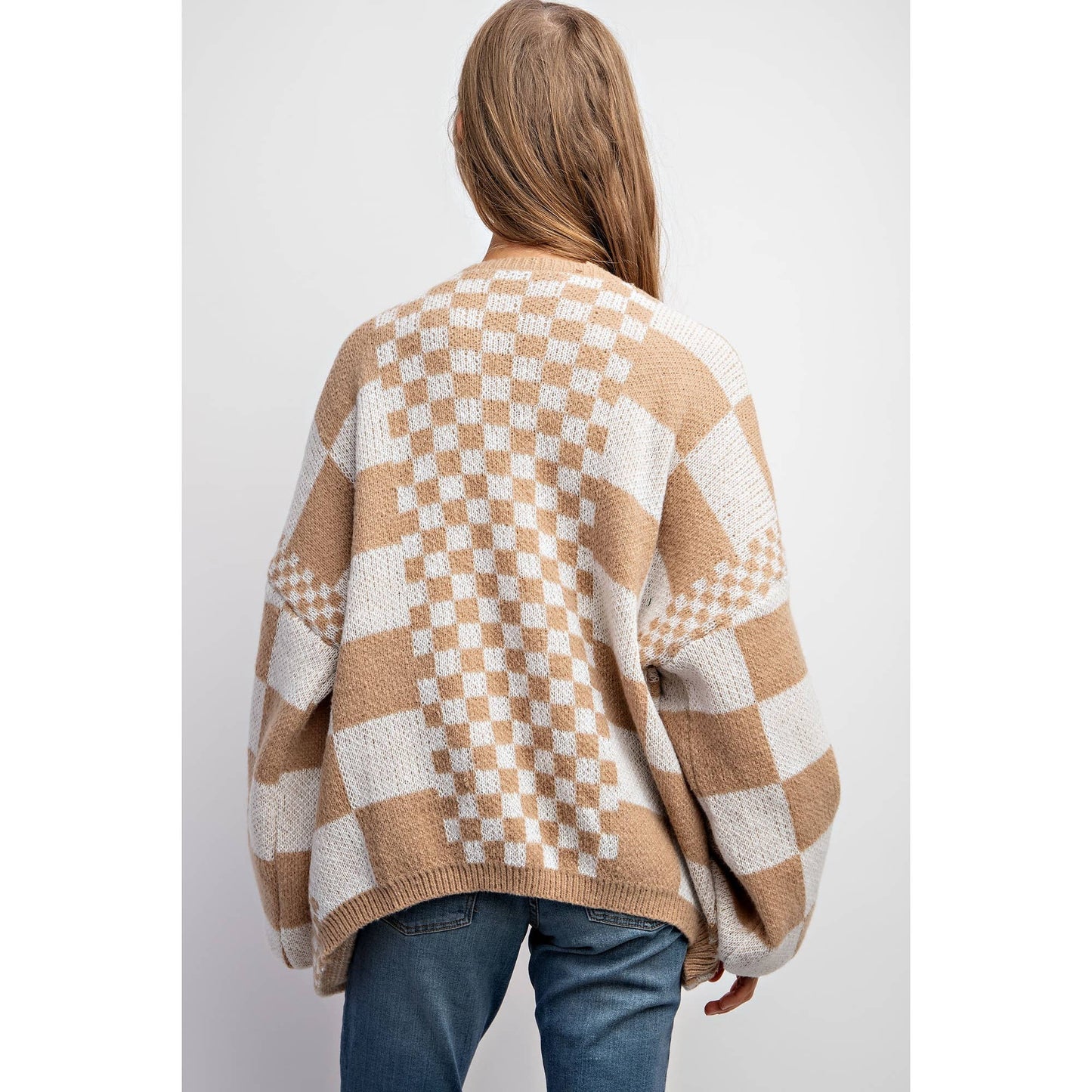 Sweet Generis - MIXED CHECKER KNIT DROP SHOULDER CARDIGAN