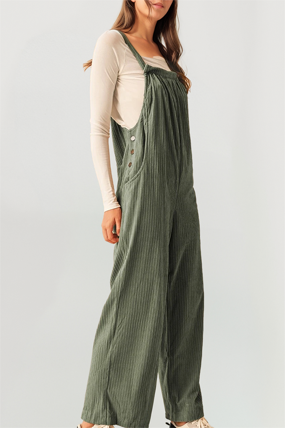 Corduroy Pocketed Wide Leg Loose Fit Overall