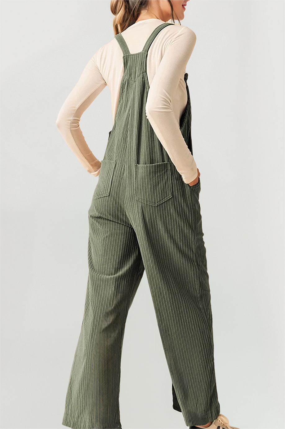 Corduroy Pocketed Wide Leg Loose Fit Overall