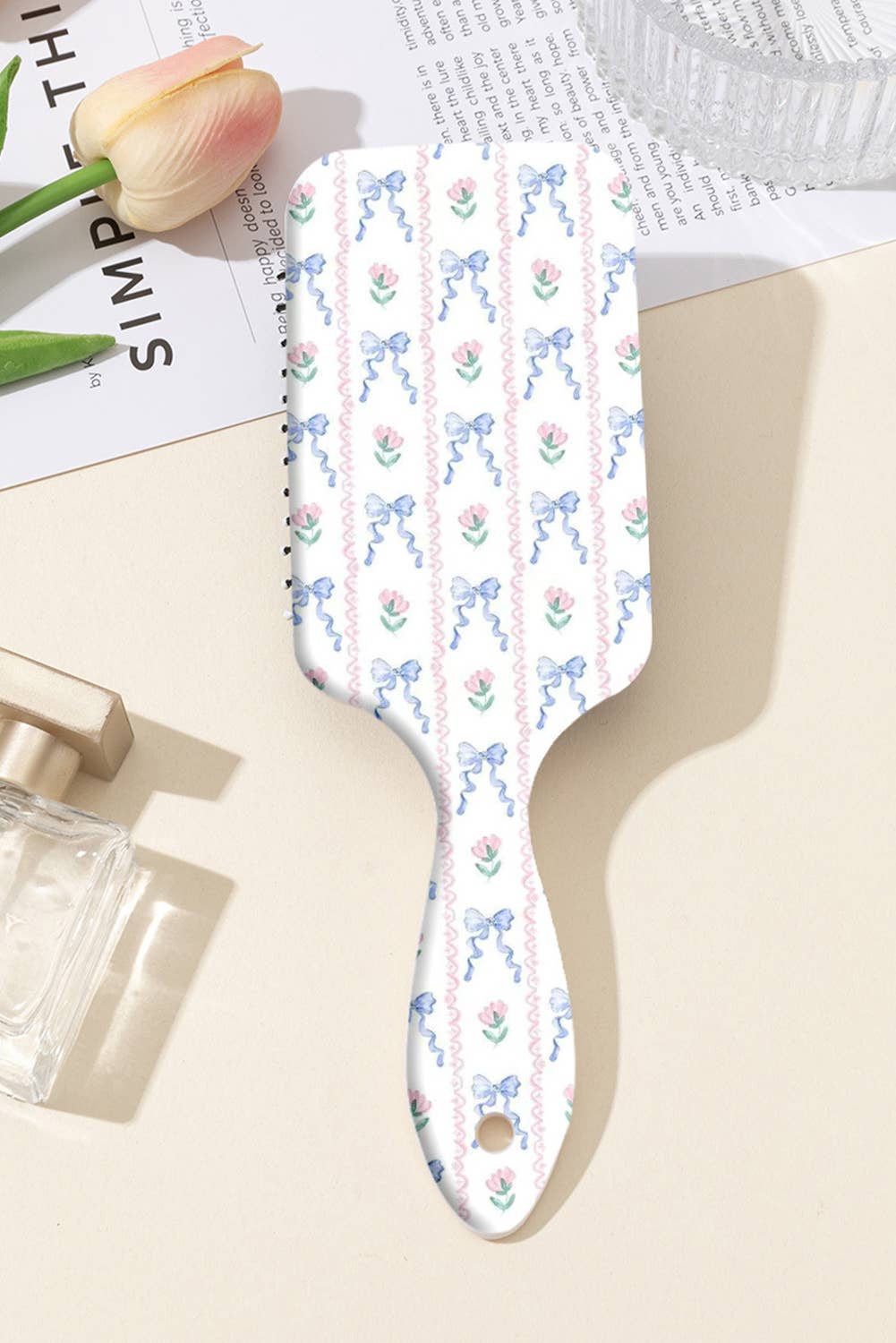 Flower Bow Print Large Paddle Air Cushion Comb
