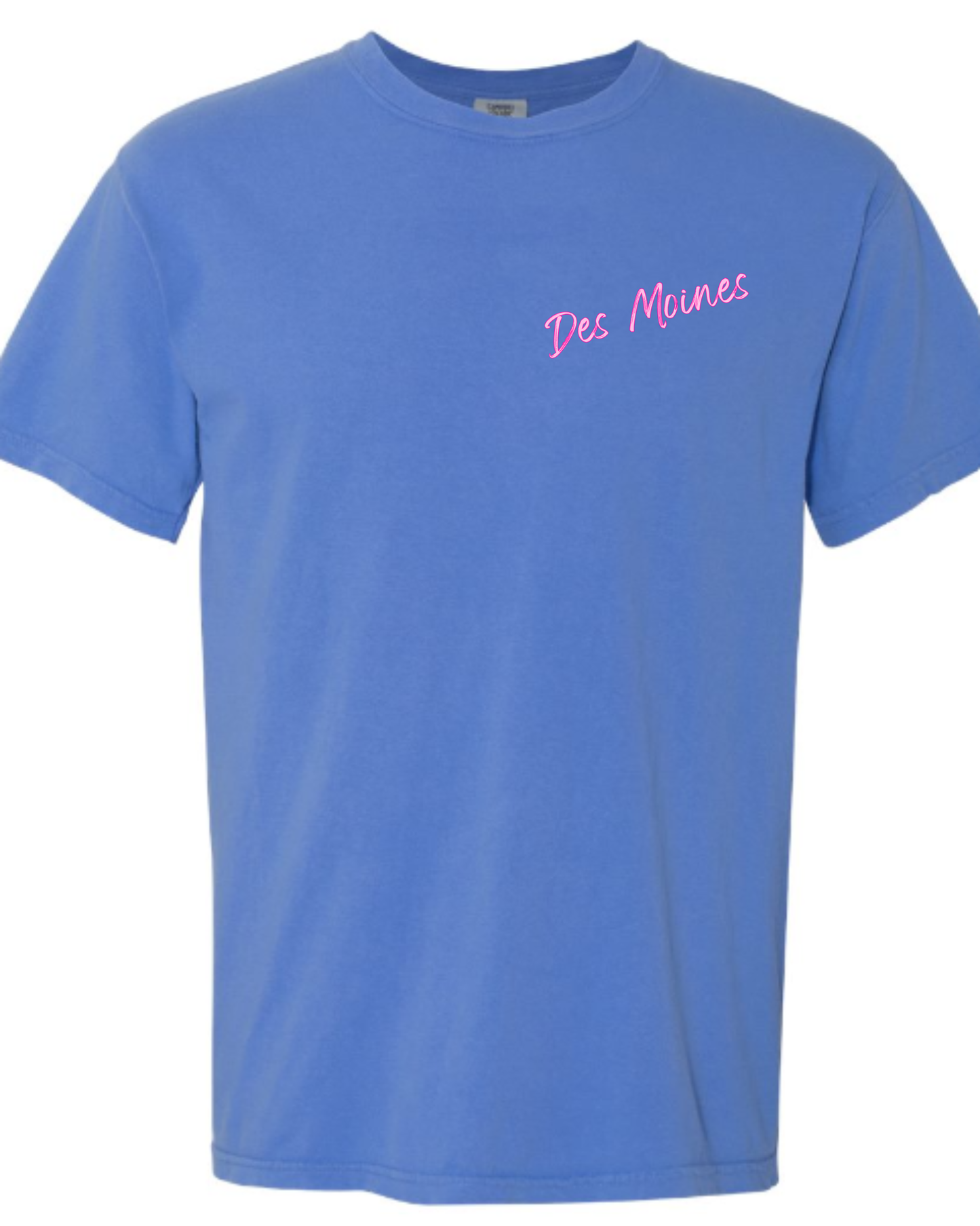 I’d Rather Be in Des Moines” Script Tee (Blue/Pink)