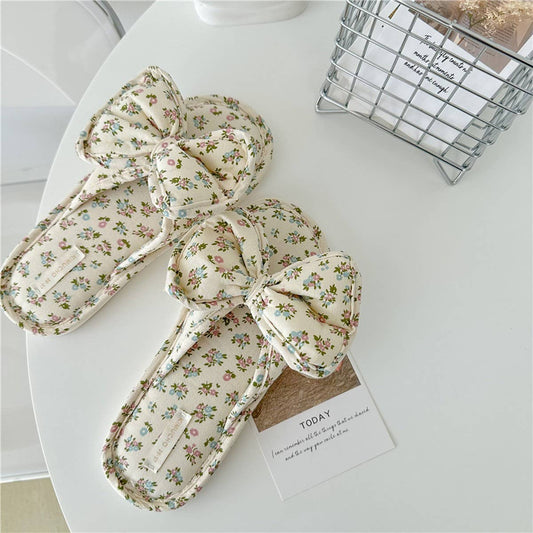 SMALL FLORAL BOW WATERPROOF THICK-SOLED SLIPPERS