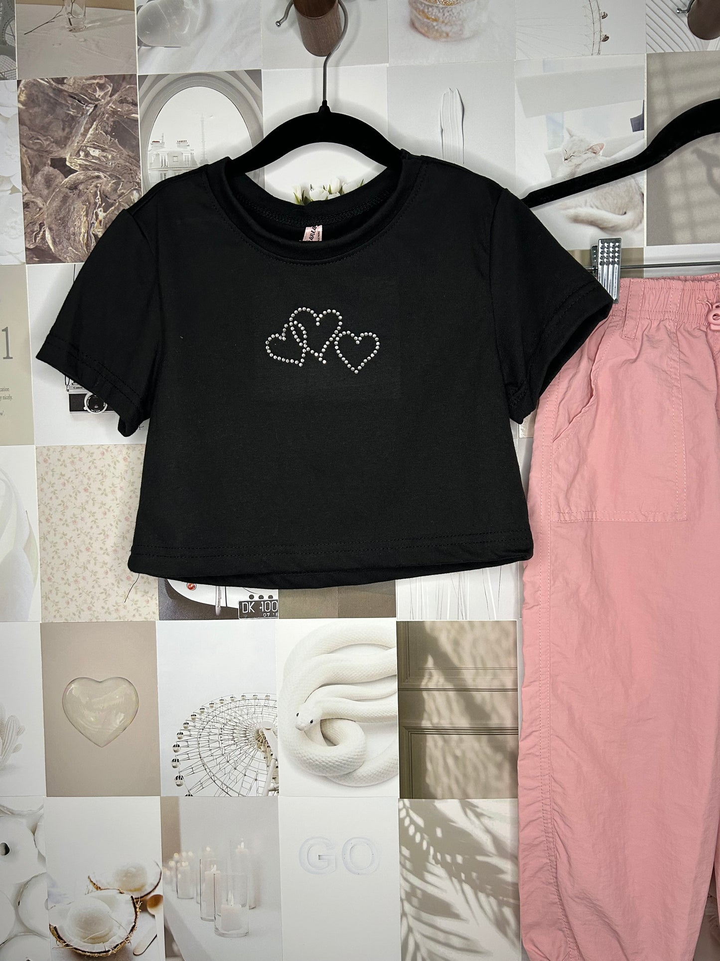 Kids Rhinestone Heart Top- black (sizes 4-6)