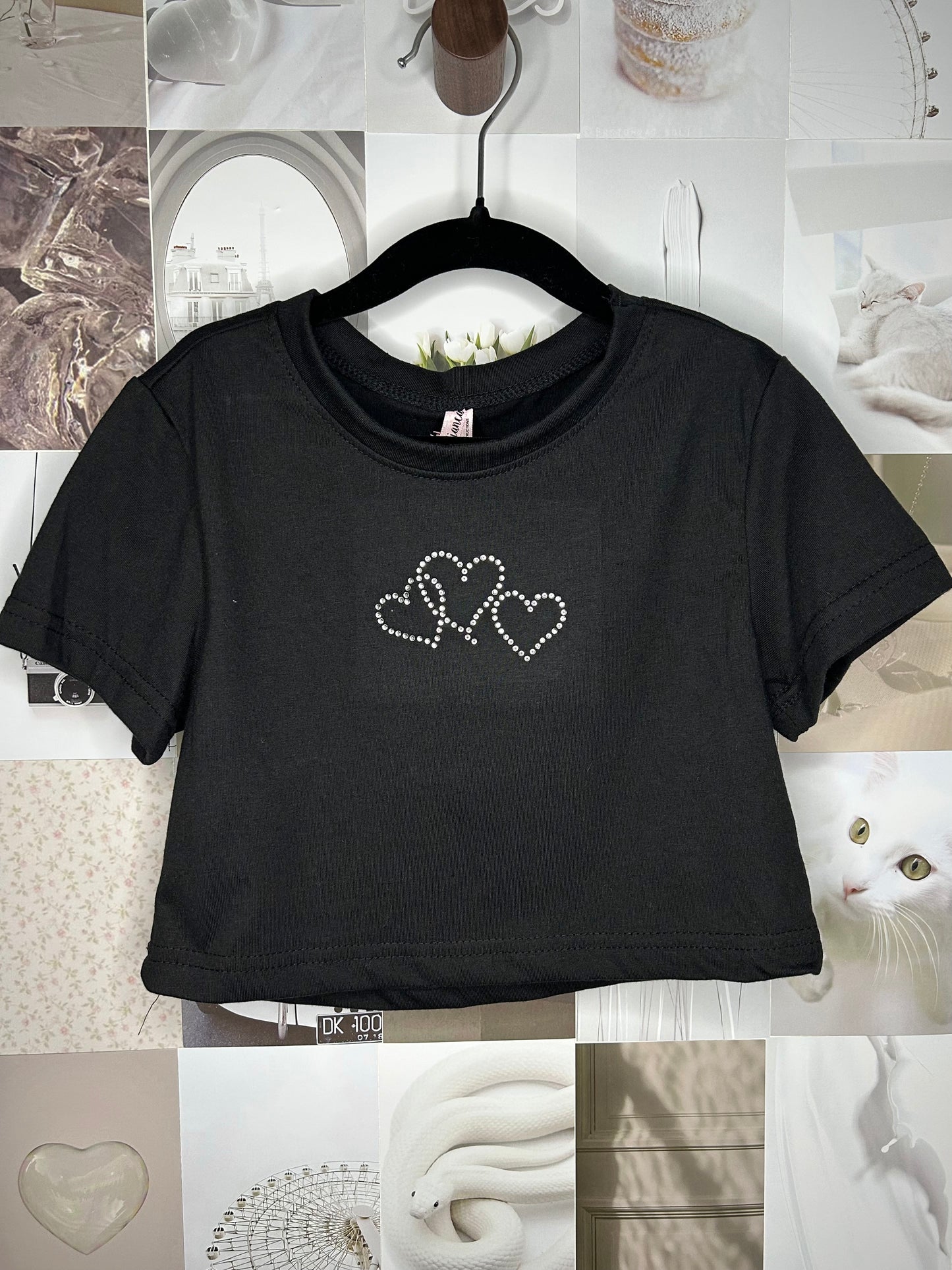 Kids Rhinestone Heart Top- black (sizes 4-6)