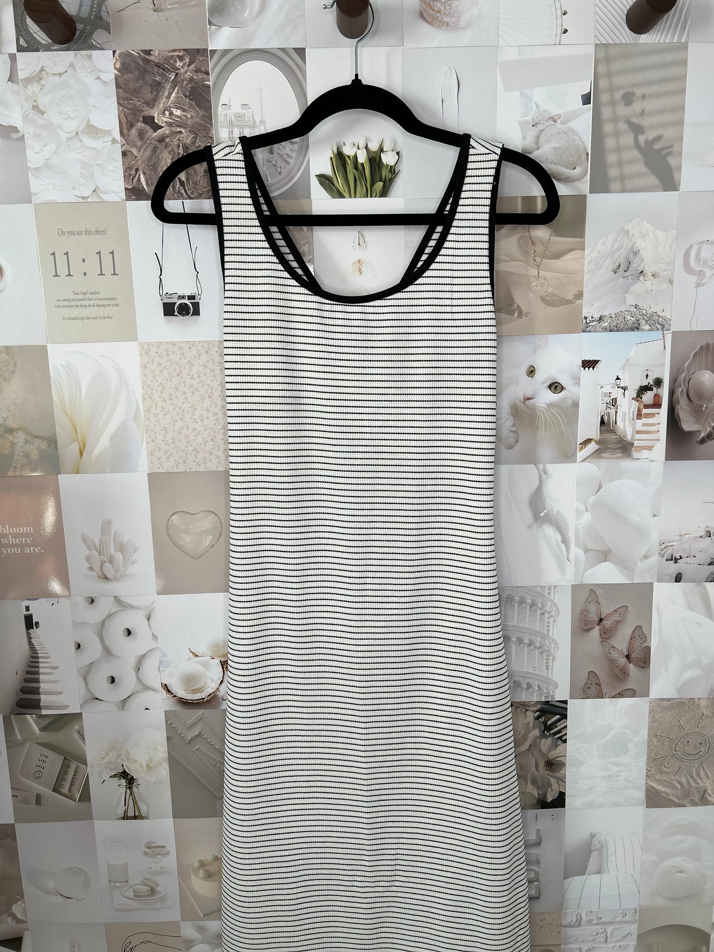 Stripe Criss Cross Side Slits Slim Fit Sleeveless Midi Dress