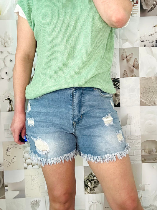 Women's High-rise Ripped Stretch Summer Denim Shorts