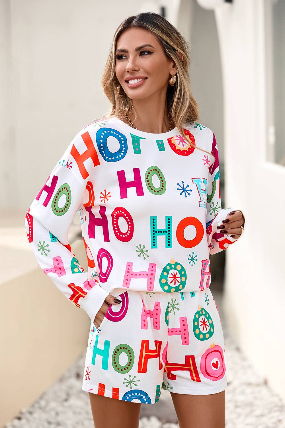 Ho Ho Ho Christmas Fashion Print Graphic 2pcs Lounge Set