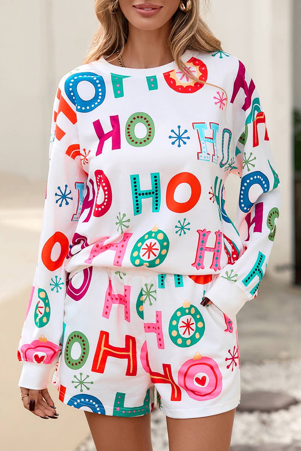 Ho Ho Ho Christmas Fashion Print Graphic 2pcs Lounge Set